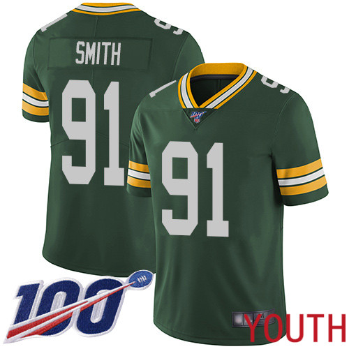 Green Bay Packers Limited Green Youth 91 Smith Preston Home Jersey Nike NFL 100th Season Vapor Untouchable